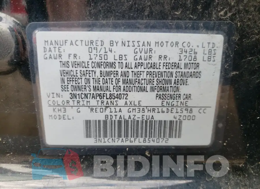 3N1CN7AP6FL854072 Photo# 12