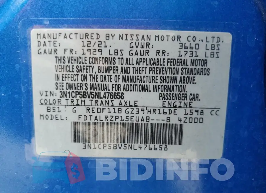 3N1CP5BV5NL476658 Photo# 13