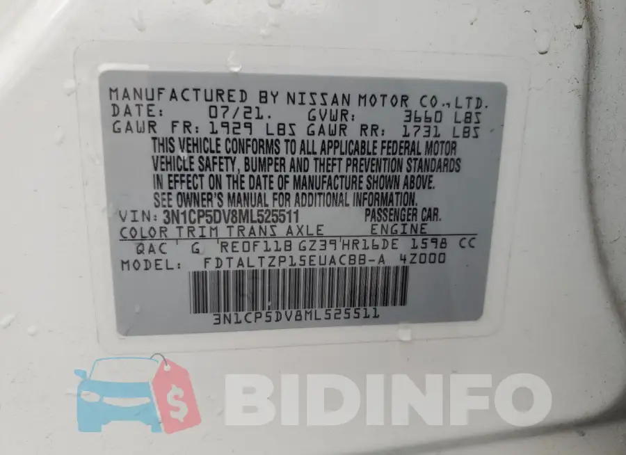 3N1CP5DV8ML525511 Photo# 14