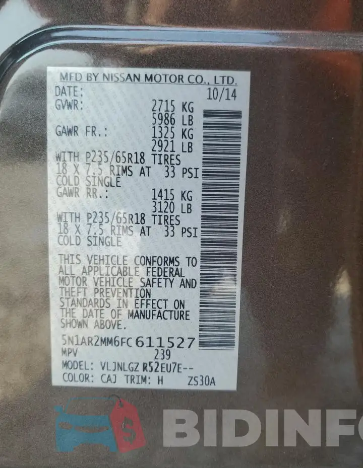 5N1AR2MM6FC611527 Photo# 13