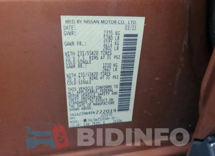 5N1AZ2MH4FN222019 Photo# 13