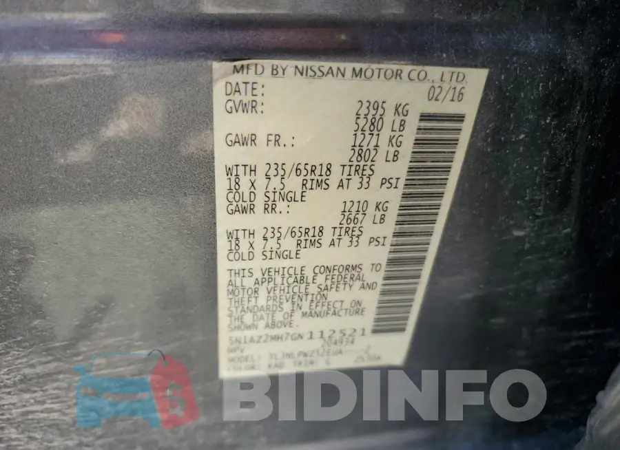 5N1AZ2MH7GN112521 Photo# 13