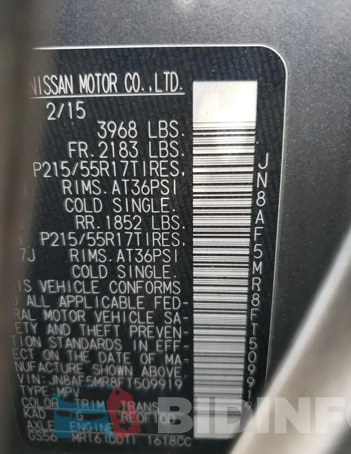 JN8AF5MR8FT509919 Photo# 14