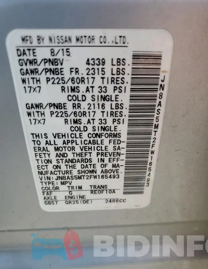 JN8AS5MT2FW165493 Photo# 14