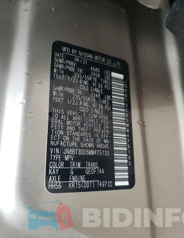 JN8BT3DD5MW475133 Photo# 14