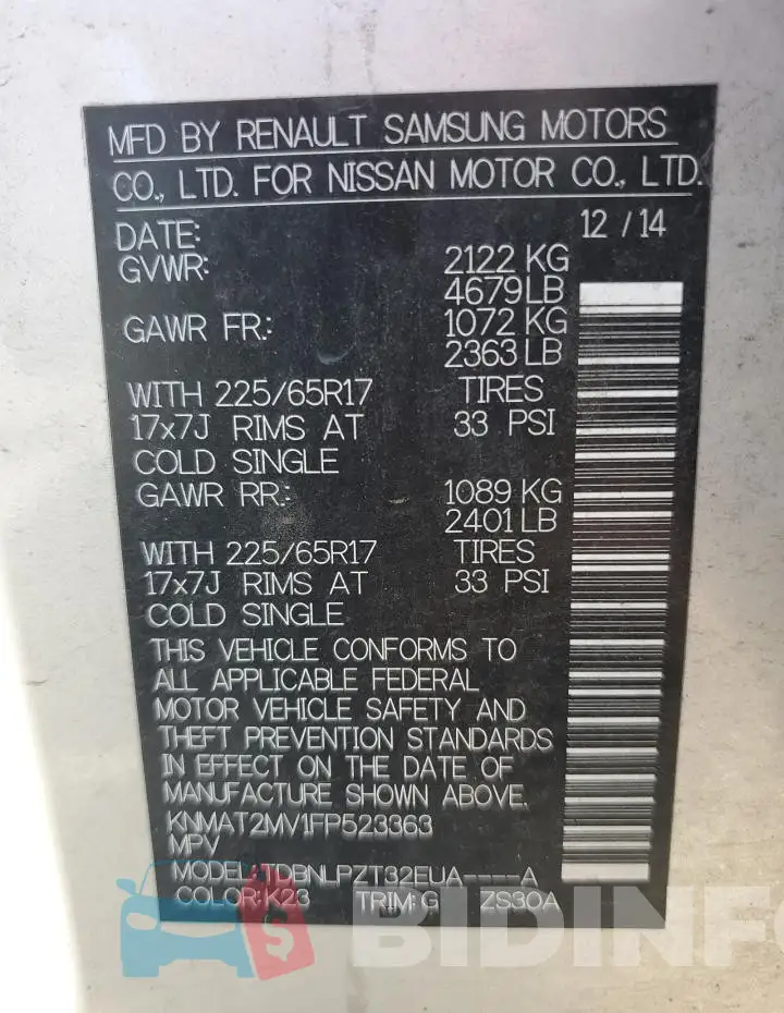 KNMAT2MV1FP523363 Photo# 14