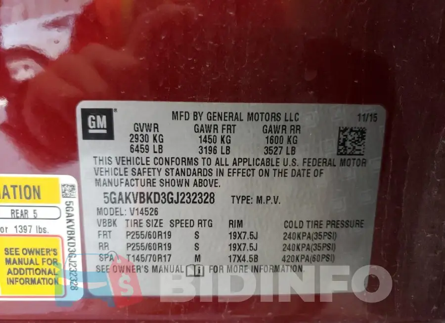 5GAKVBKD3GJ232328 Photo# 13