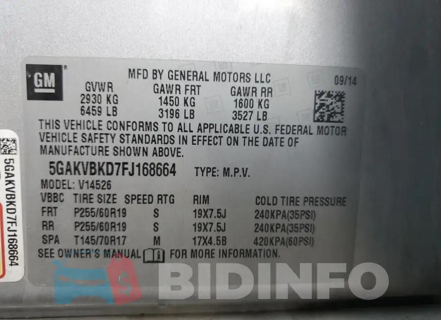 5GAKVBKD7FJ168664 Photo# 13