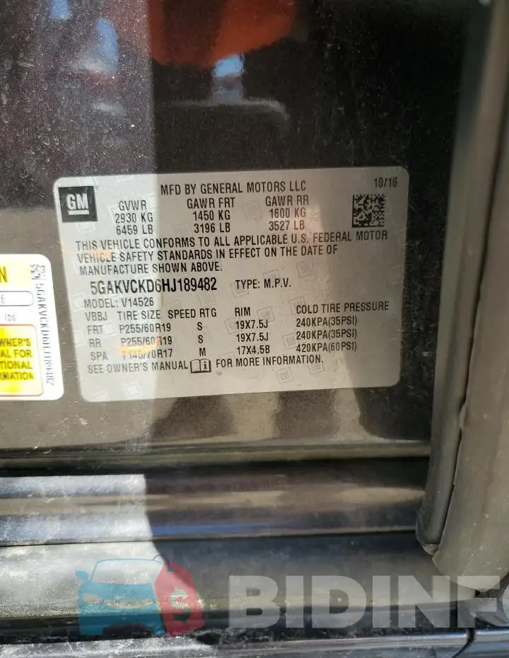 5GAKVCKD6HJ189482 Photo# 13