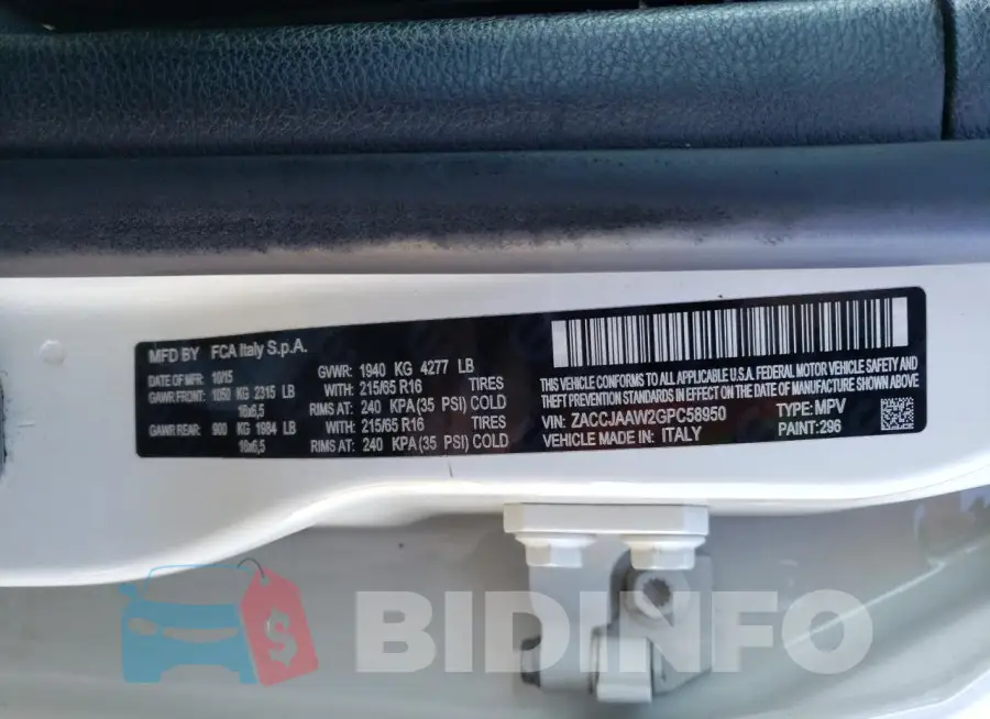 ZACCJAAW2GPC58950 Photo# 12