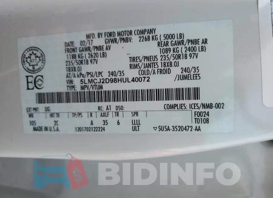 5LMCJ2D98HUL40072 Photo# 13
