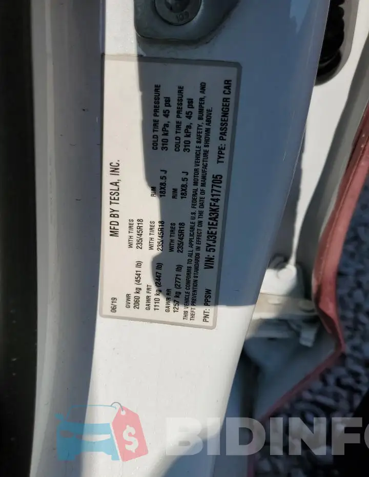 5YJ3E1EA3KF417705 Photo# 12