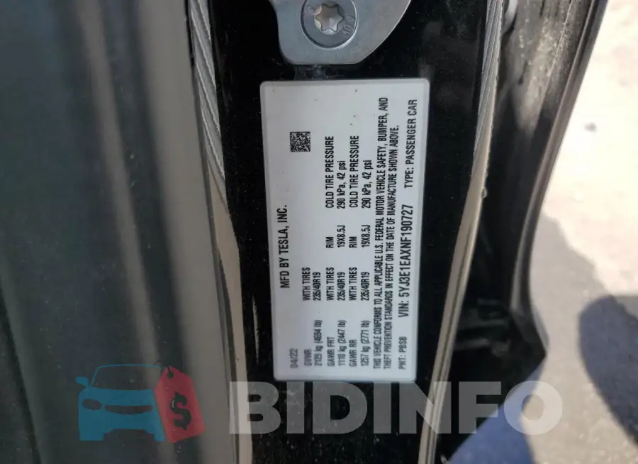 5YJ3E1EAXNF190727 Photo# 12