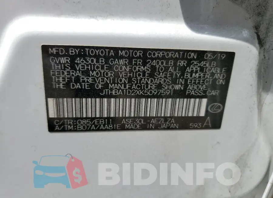 JTHBA1D2XK5097591 Photo# 13