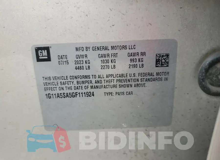1G11A5SA5GF111924 Photo# 13
