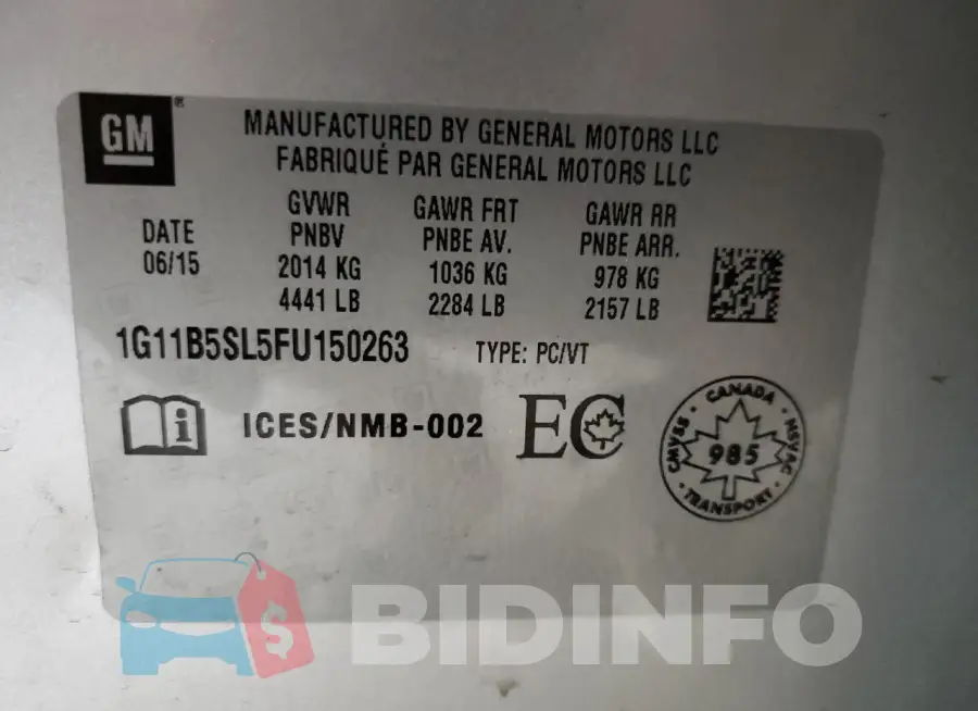 1G11B5SL5FU150263 Photo# 12
