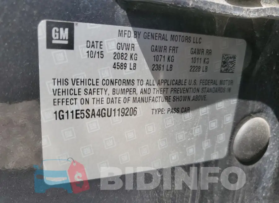 1G11E5SA4GU119206 Photo# 12