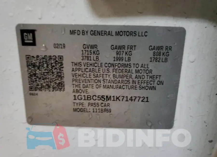 1G1BC5SM1K7147721 Photo# 12