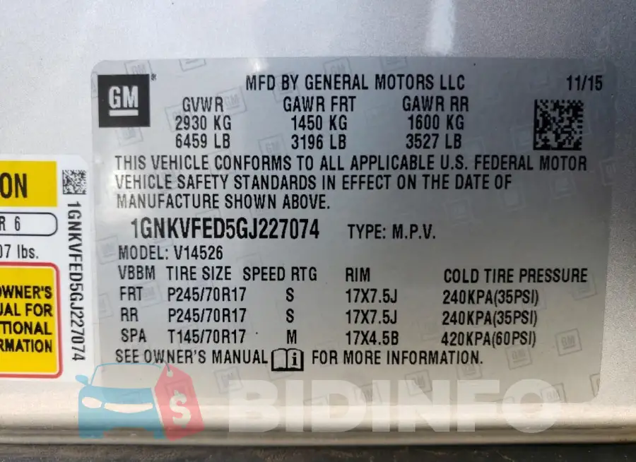 1GNKVFED5GJ227074 Photo# 13