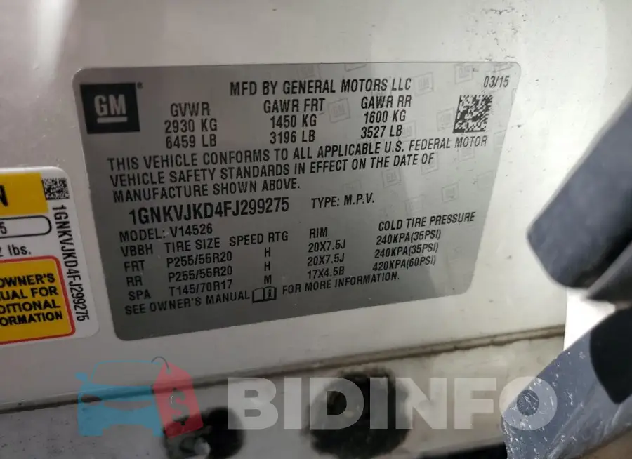1GNKVJKD4FJ299275 Photo# 13