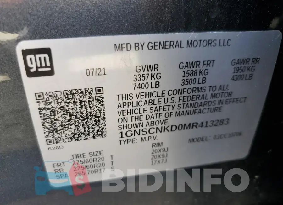 1GNSCNKD0MR413283 Photo# 13