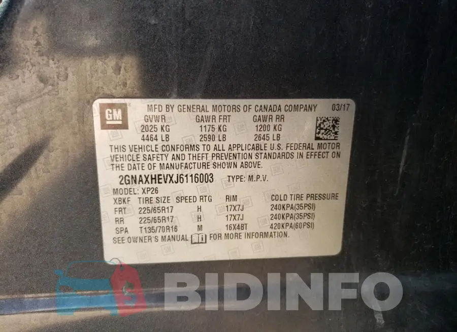 2GNAXHEVXJ6116003 Photo# 13