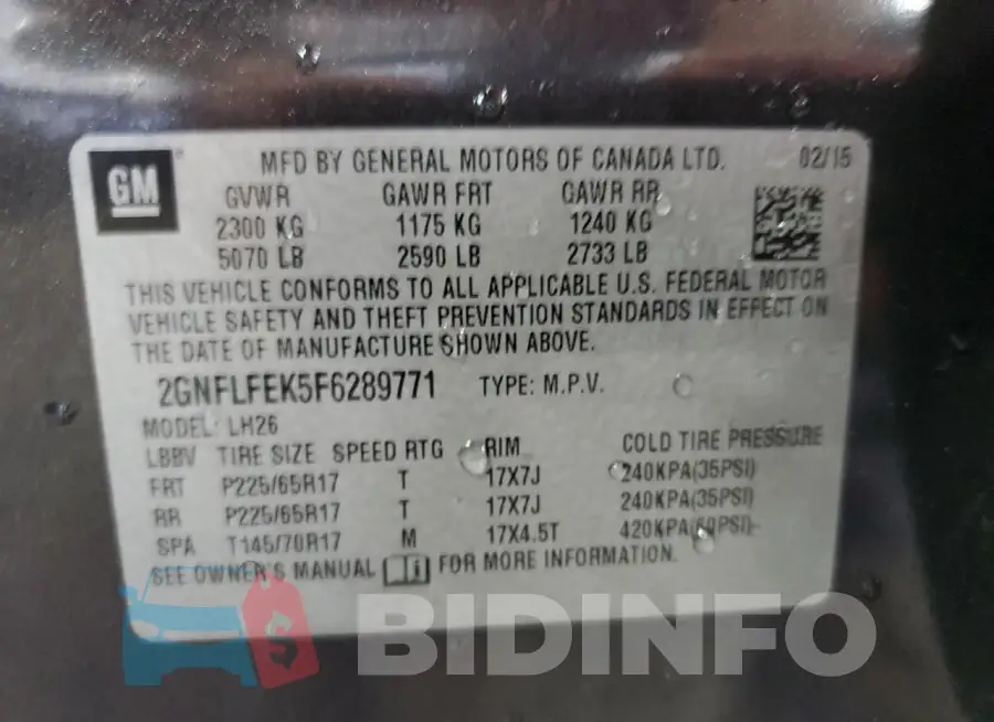 2GNFLFEK5F6289771 Photo# 12