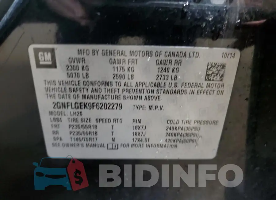 2GNFLGEK9F6202279 Photo# 13