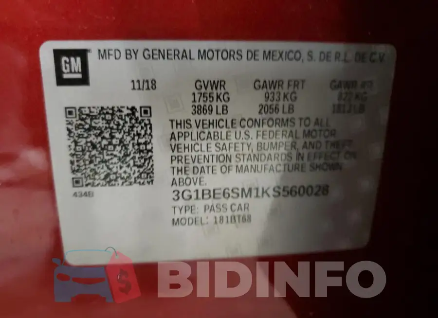 3G1BE6SM1KS560028 Photo# 12
