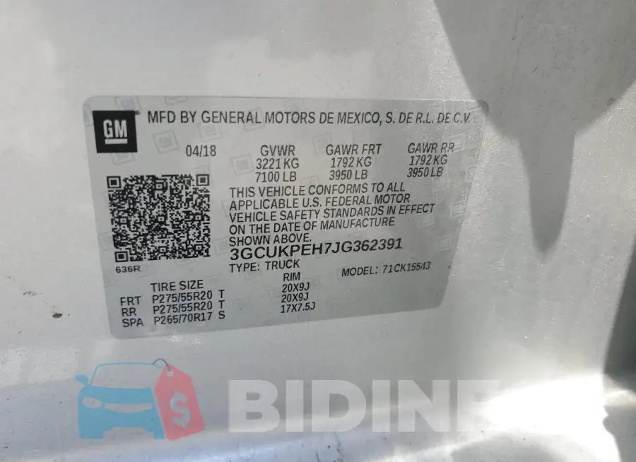 3GCUKPEH7JG362391 Photo# 12