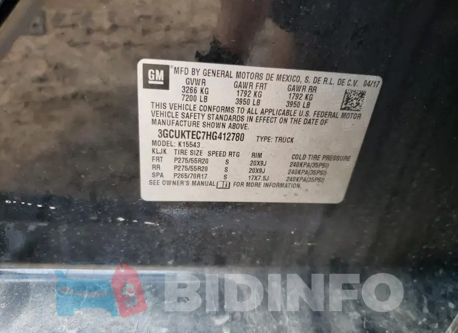 3GCUKTEC7HG412780 Photo# 12