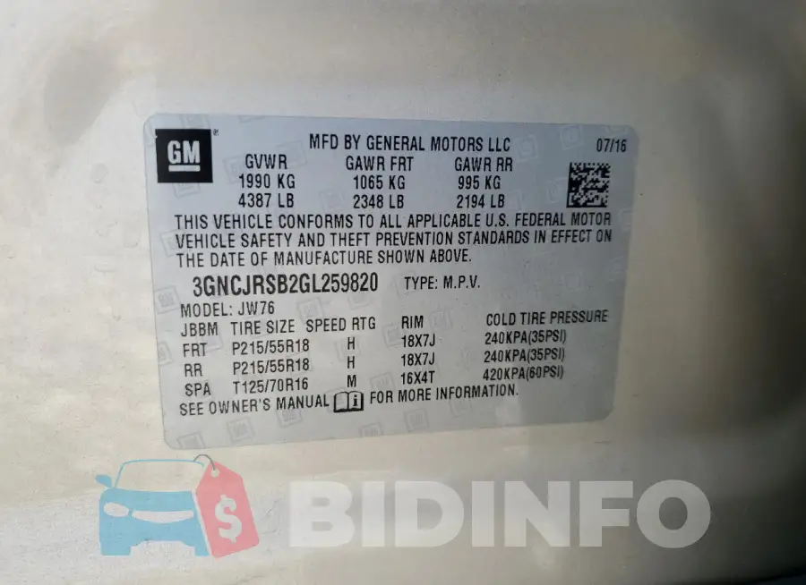 3GNCJRSB2GL259820 Photo# 13
