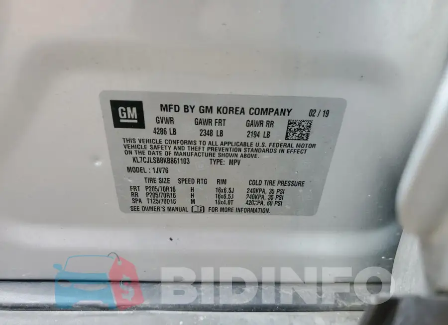 KL7CJLSB8KB861103 Photo# 13