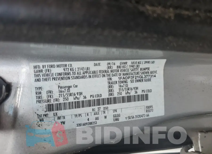 1FADP3F21GL377314 Photo# 12
