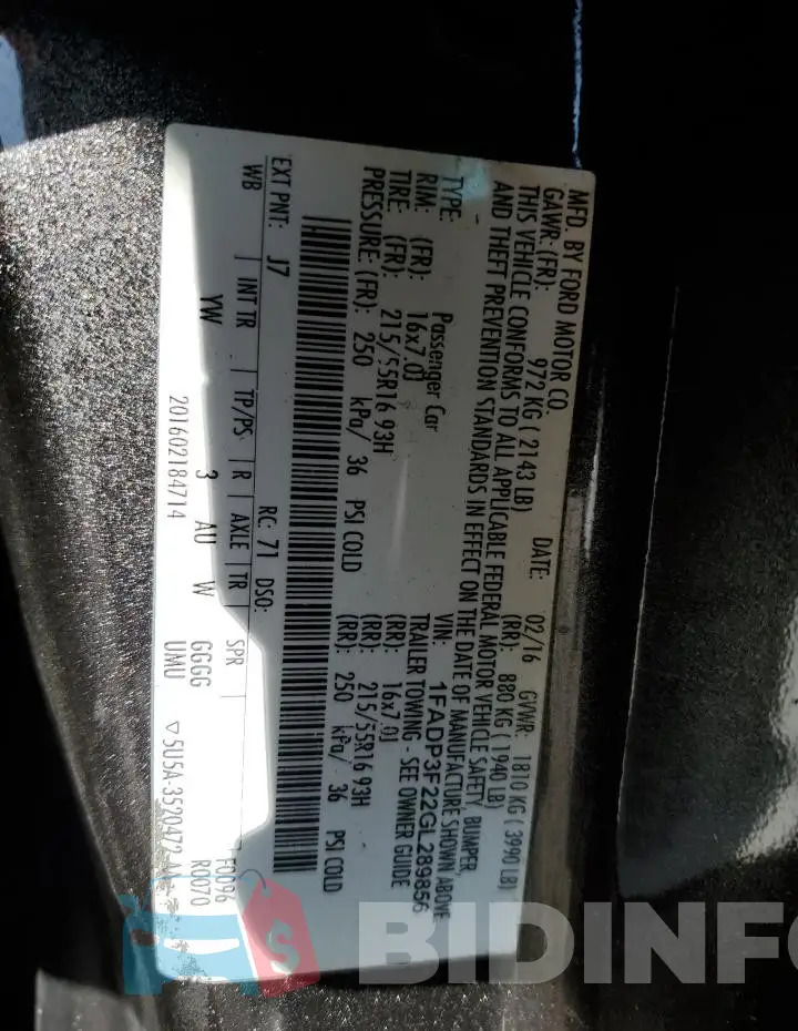 1FADP3F22GL289856 Photo# 13