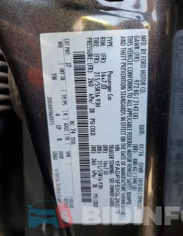 1FADP3FE0GL263279 Photo# 12