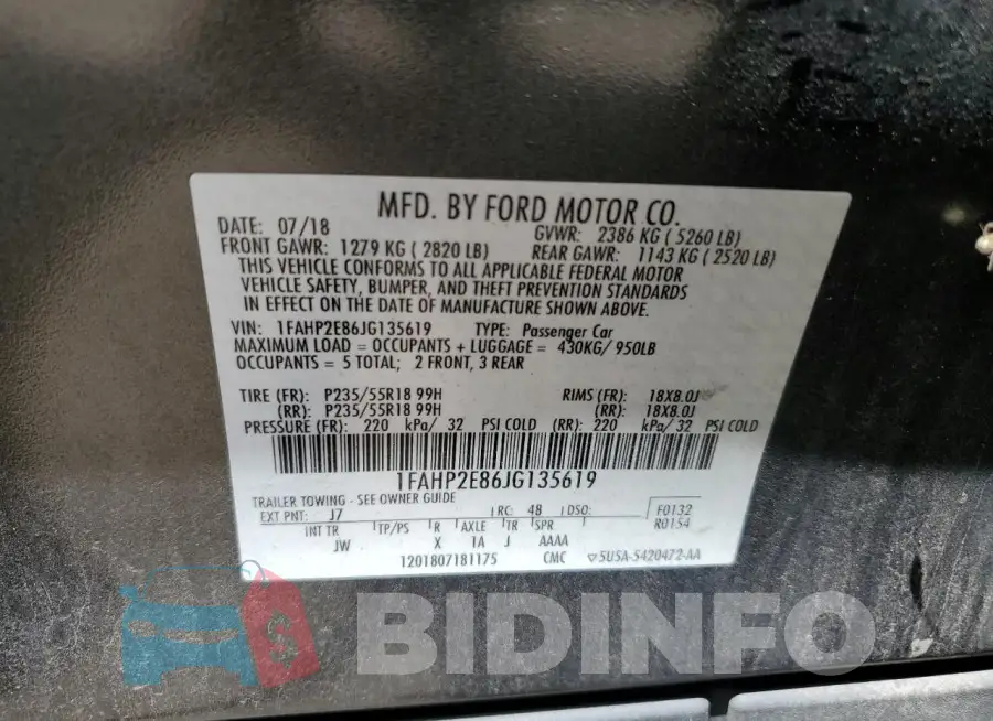 1FAHP2E86JG135619 Photo# 12