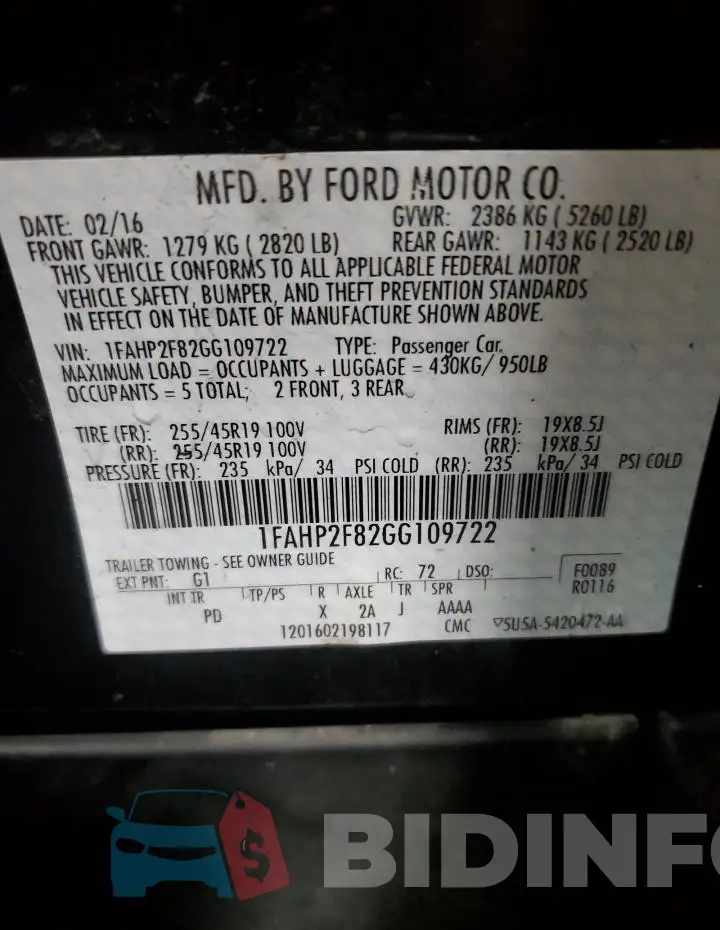 1FAHP2F82GG109722 Photo# 12