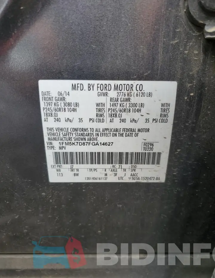 1FM5K7D87FGA14627 Photo# 13