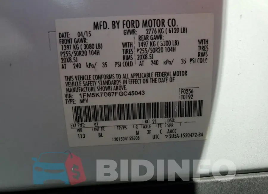 1FM5K7D87FGC45043 Photo# 13