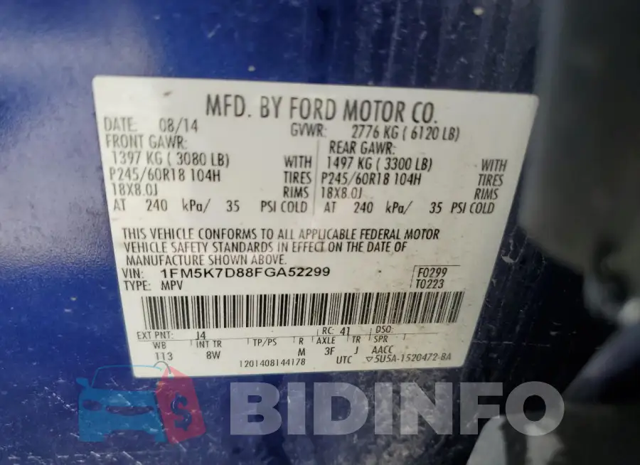 1FM5K7D88FGA52299 Photo# 13