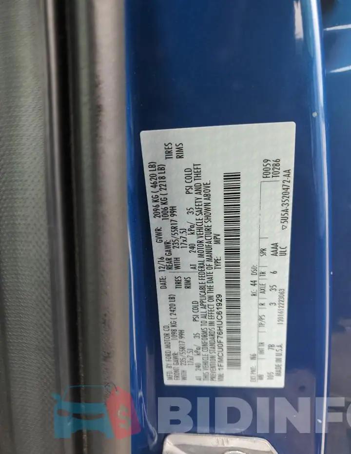 1FMCU0F76HUC61929 Photo# 14