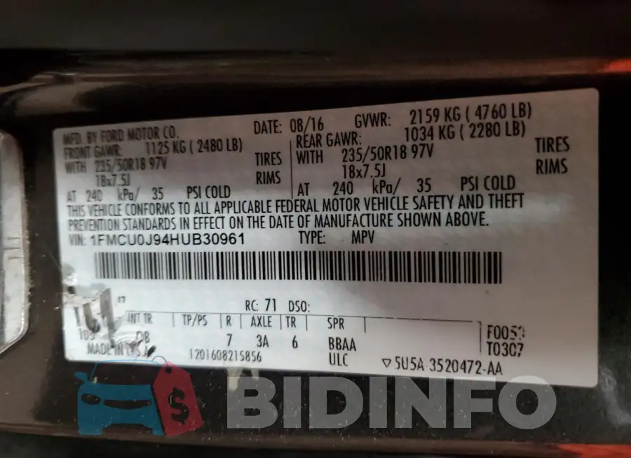 1FMCU0J94HUB30961 Photo# 13