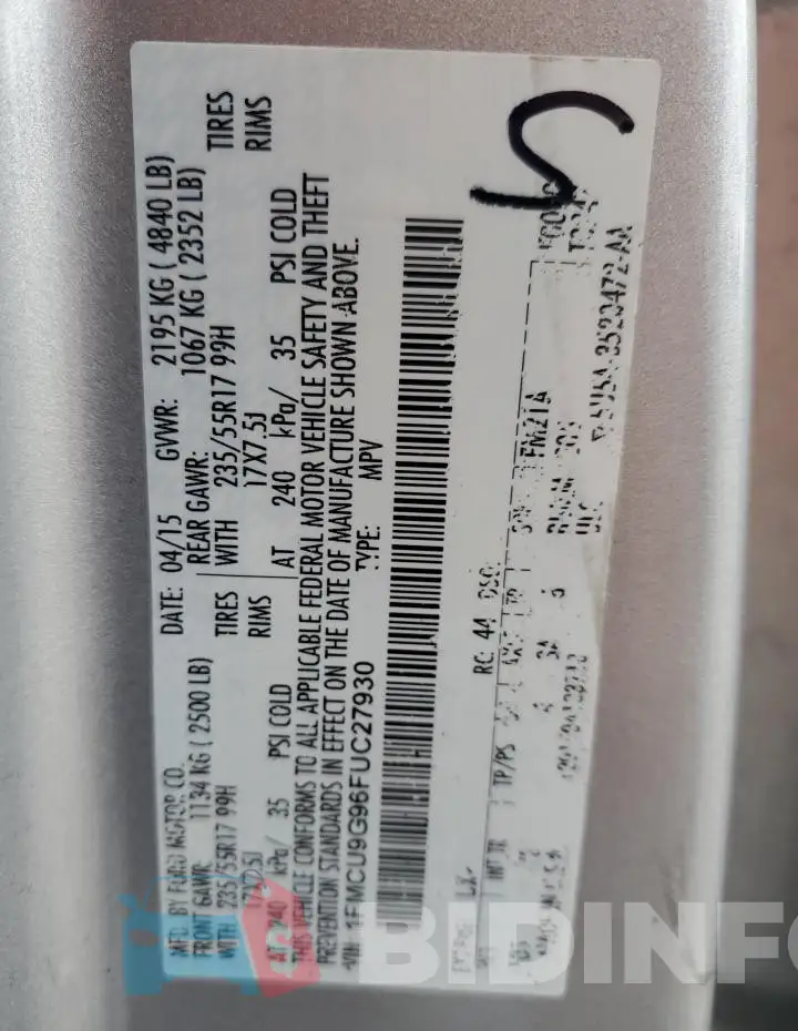 1FMCU9G96FUC27930 Photo# 13
