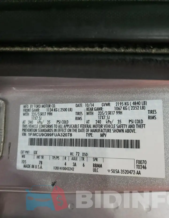 1FMCU9G99FUA32078 Photo# 13