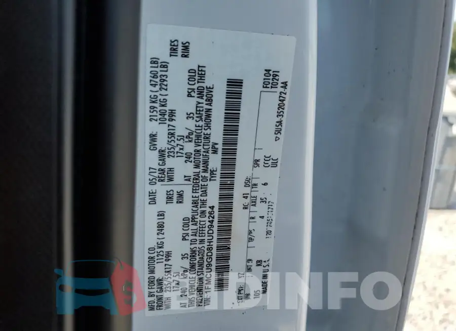 1FMCU9GD8HUD94264 Photo# 12