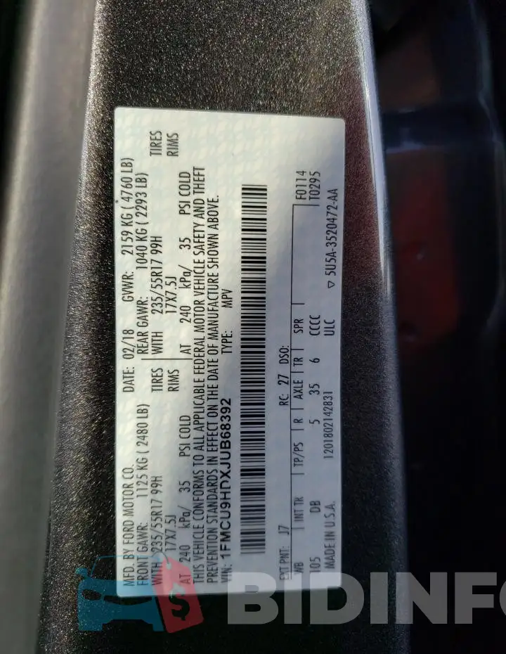 1FMCU9HDXJUB68392 Photo# 12