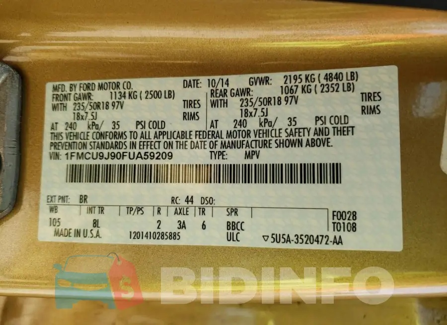 1FMCU9J90FUA59209 Photo# 13