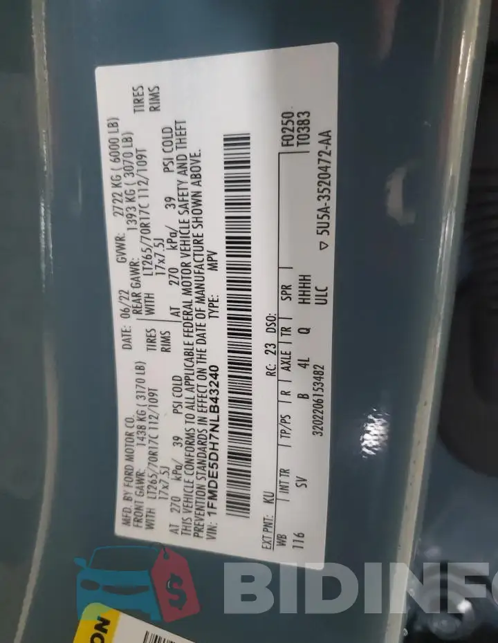 1FMDE5DH7NLB43240 Photo# 12