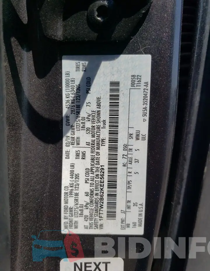 1FT7W2B62KEE56291 Photo# 12